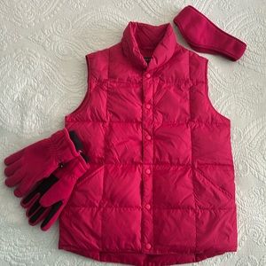 Lands End Puffer Vest with matching fleece accessories set - Girls Sz. L (14-16)